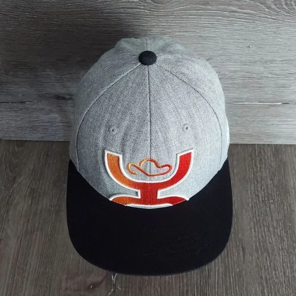 Hooey Gray and Black Snapback Hat with Orange Logo Flat Bill